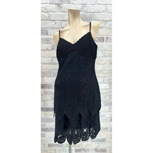 Sue Wong‎ vintage 90s Y2K Black Red crochet dress adjustable straps  Size 12